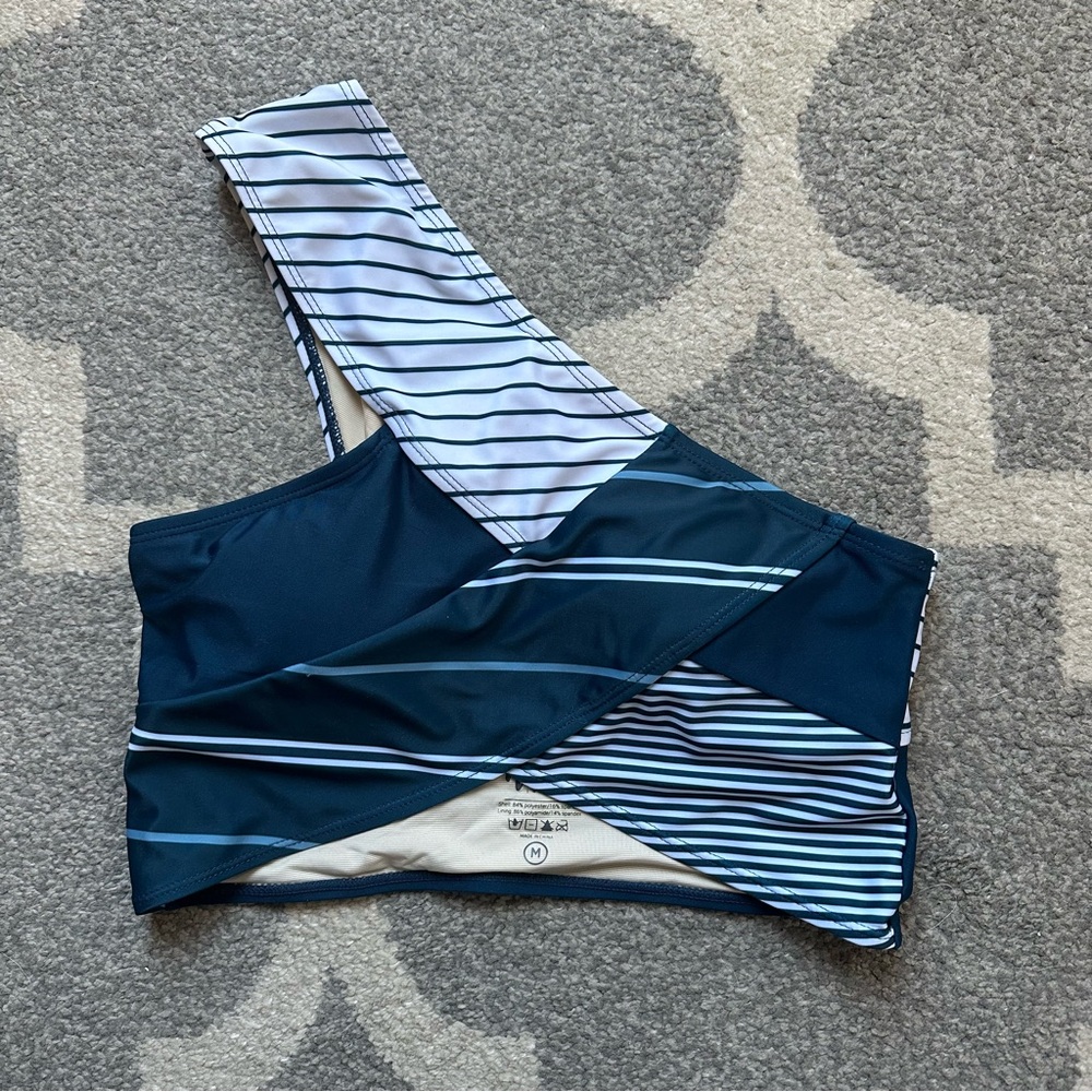 Nani Swimwear One Shoulder Patchwork Crop Top in Kai